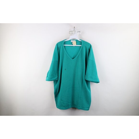 Deadstock Vtg 90s Express Womens Large Blank Baggy Thermal Ribbed Knit T-Shirt - Picture 1 of 11